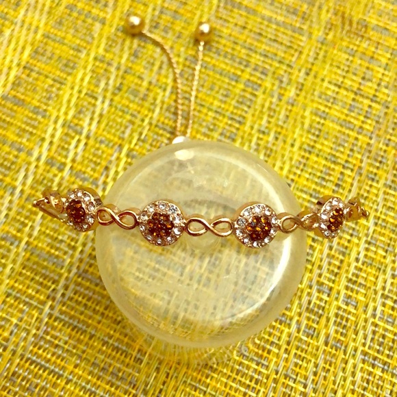 CHOCOLATE SWAROVSKI BAR BRACELET 14K GOLD PLATING - Picture 2 of 5